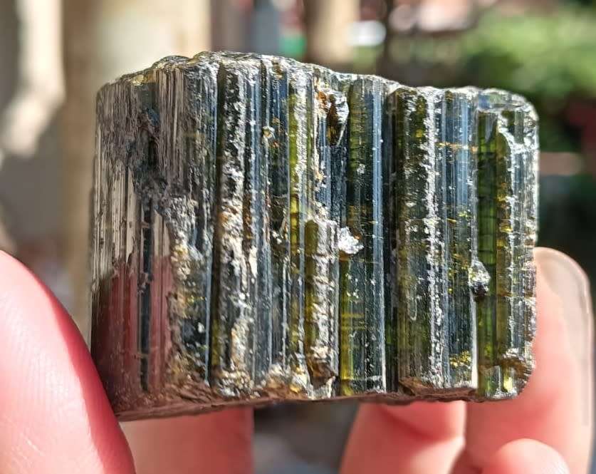 TWO BEAUTIFUL DARK GREEN (AKA BRAZILIAN EMERALD) TO BLACK (SCHORL) TOURMALINE ROUGH ROCK SAMPLES