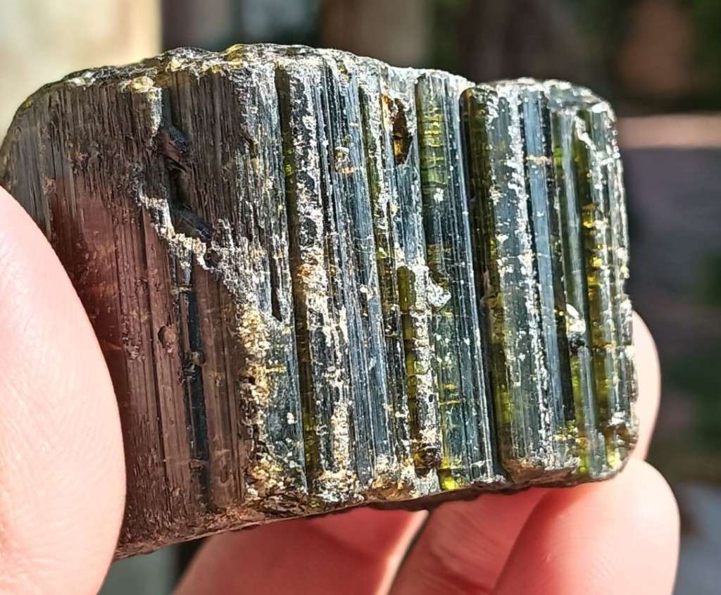 TWO BEAUTIFUL DARK GREEN (AKA BRAZILIAN EMERALD) TO BLACK (SCHORL) TOURMALINE ROUGH ROCK SAMPLES