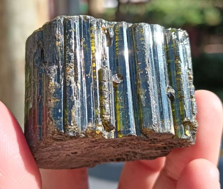 TWO BEAUTIFUL DARK GREEN (AKA BRAZILIAN EMERALD) TO BLACK (SCHORL) TOURMALINE ROUGH ROCK SAMPLES