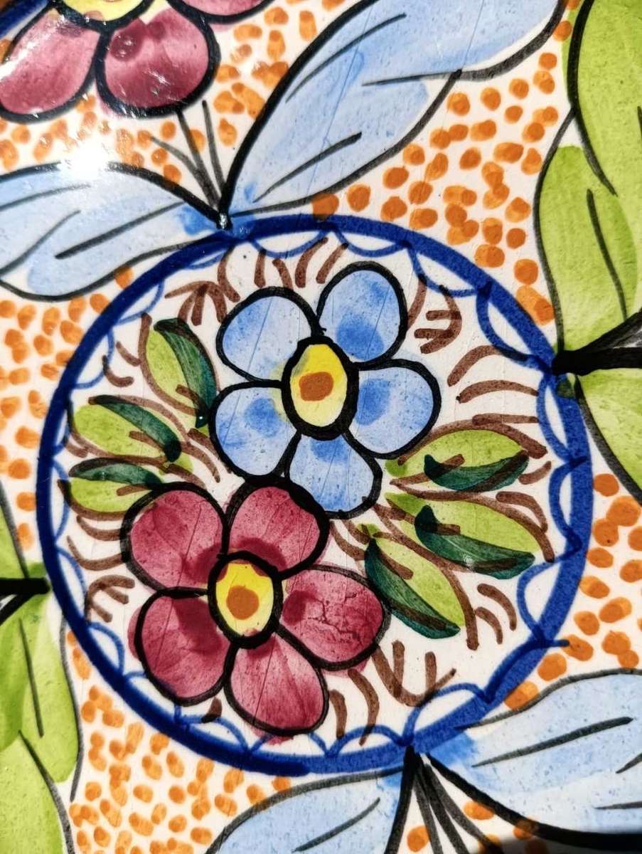 Colourful Pintado A Mano (Hand Painted) Espana (Spain) Majolica Display Plate with Artist Signature