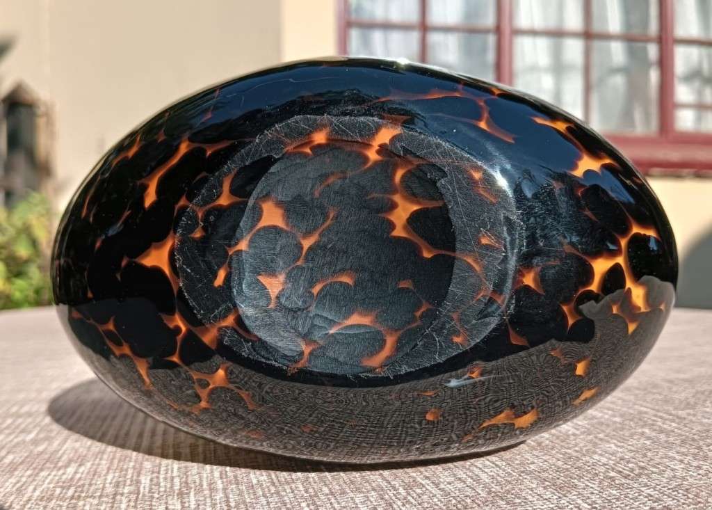 Stylish Leopard Spot Italian Empoli Amber Art Glass Fashion Handbag with Twin Handles