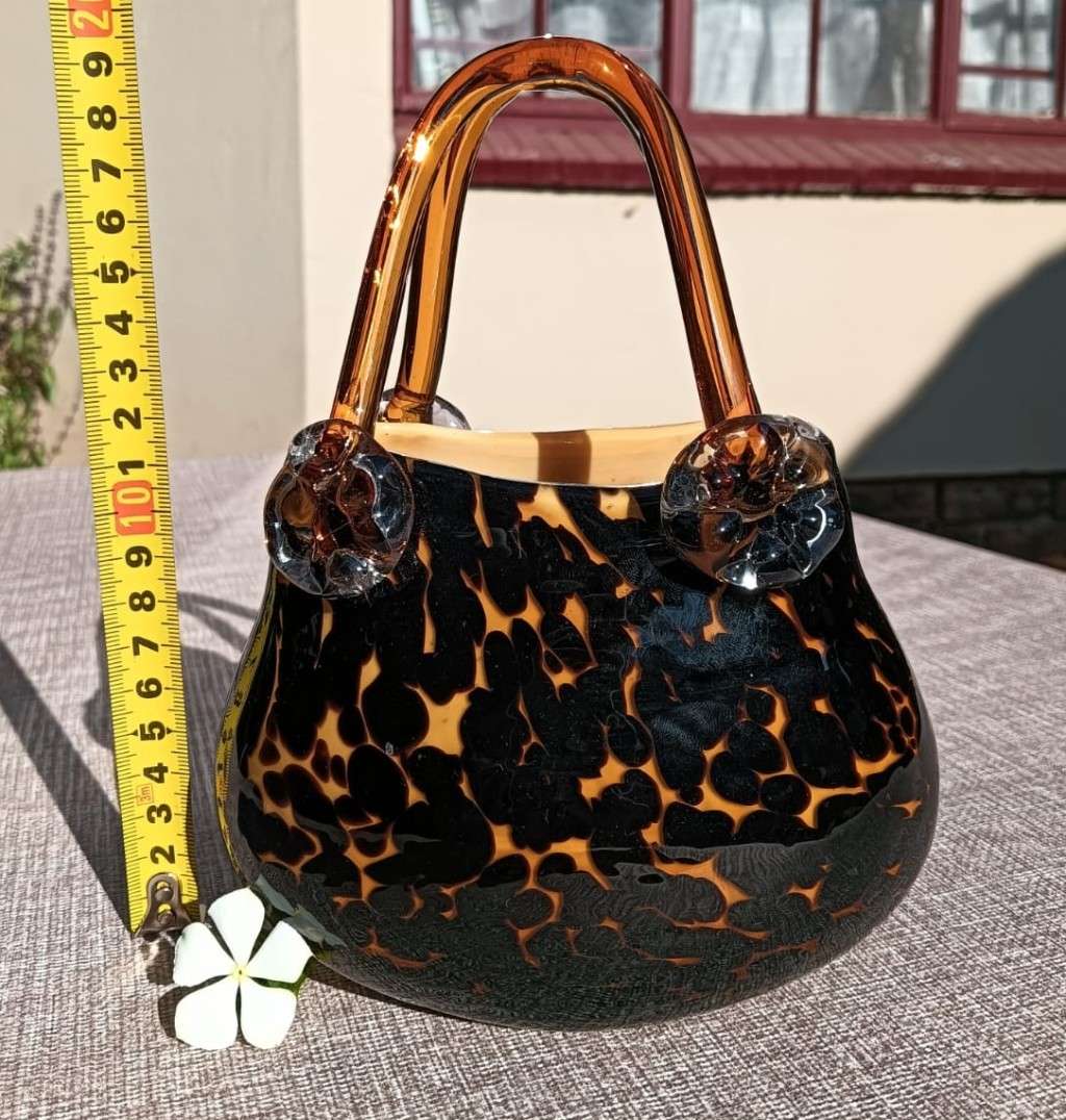 Stylish Leopard Spot Italian Empoli Amber Art Glass Fashion Handbag with Twin Handles