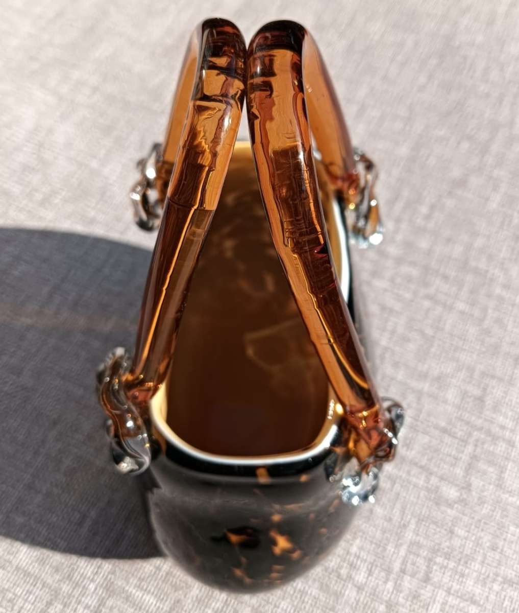 Stylish Leopard Spot Italian Empoli Amber Art Glass Fashion Handbag with Twin Handles