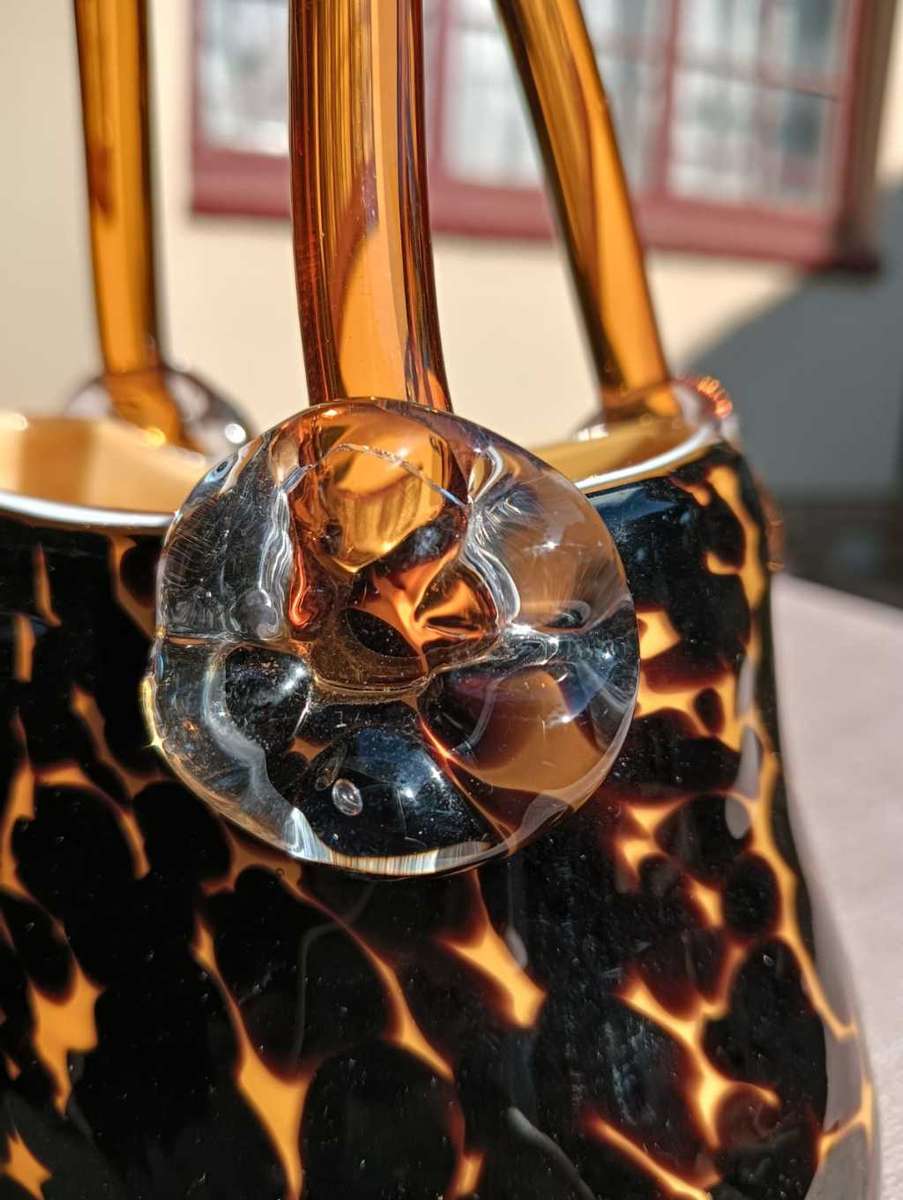 Stylish Leopard Spot Italian Empoli Amber Art Glass Fashion Handbag with Twin Handles