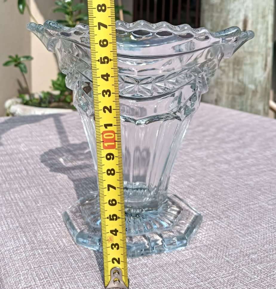 Superb Ringing and Singing Czech Chrystal Trumpet Vase with Hexagonal Base