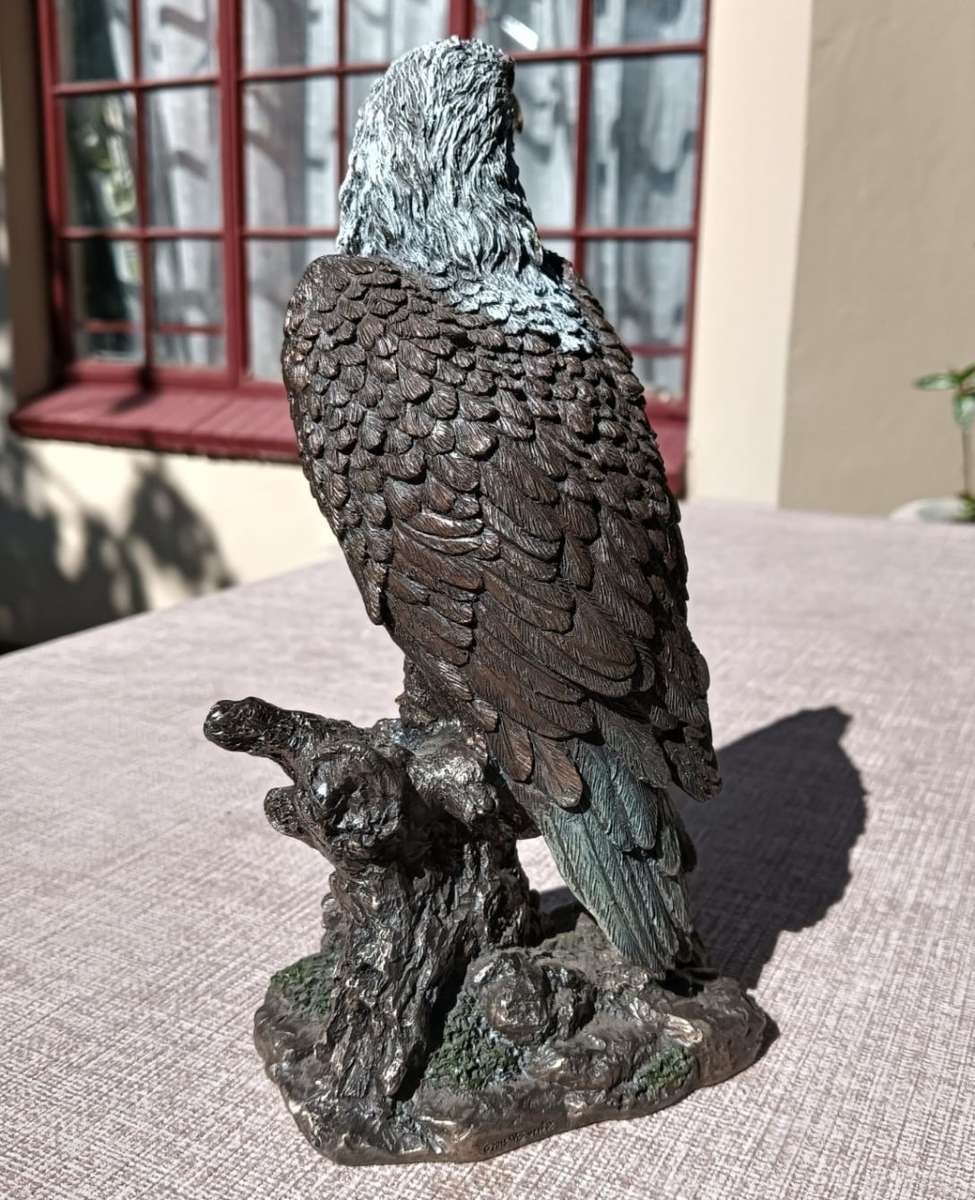 Glaring Cold Cast Bronze African Fish Eagle Sculpture Large 22cm High by Zawadi Knysna South Africa