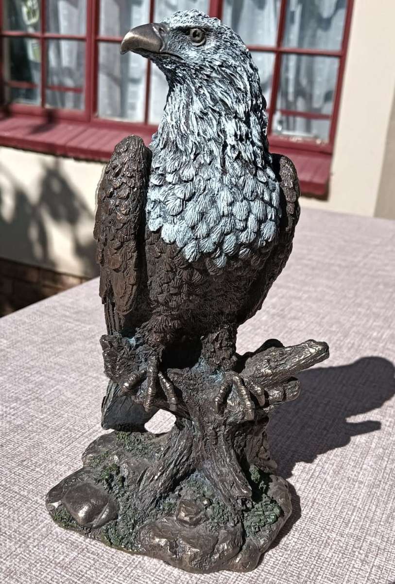 Glaring Cold Cast Bronze African Fish Eagle Sculpture Large 22cm High by Zawadi Knysna South Africa