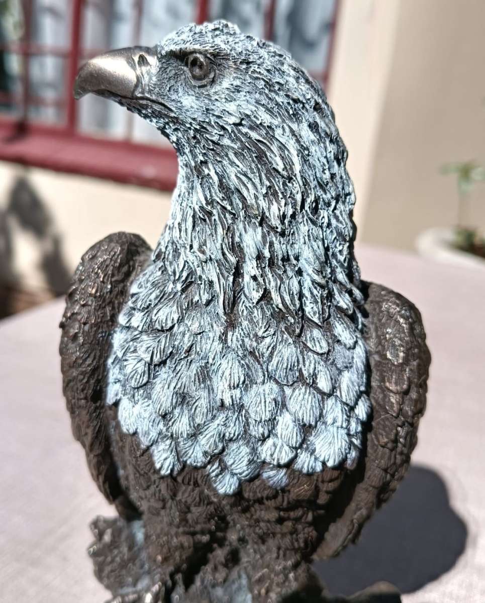 Glaring Cold Cast Bronze African Fish Eagle Sculpture Large 22cm High by Zawadi Knysna South Africa