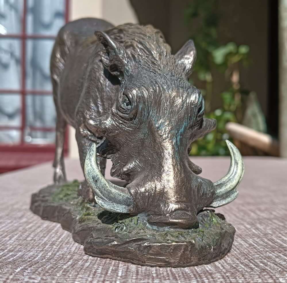 Kneeling Cold Cast Bronze African Warthog Sculpture 19cm Long by Zawadi Knysna South Africa