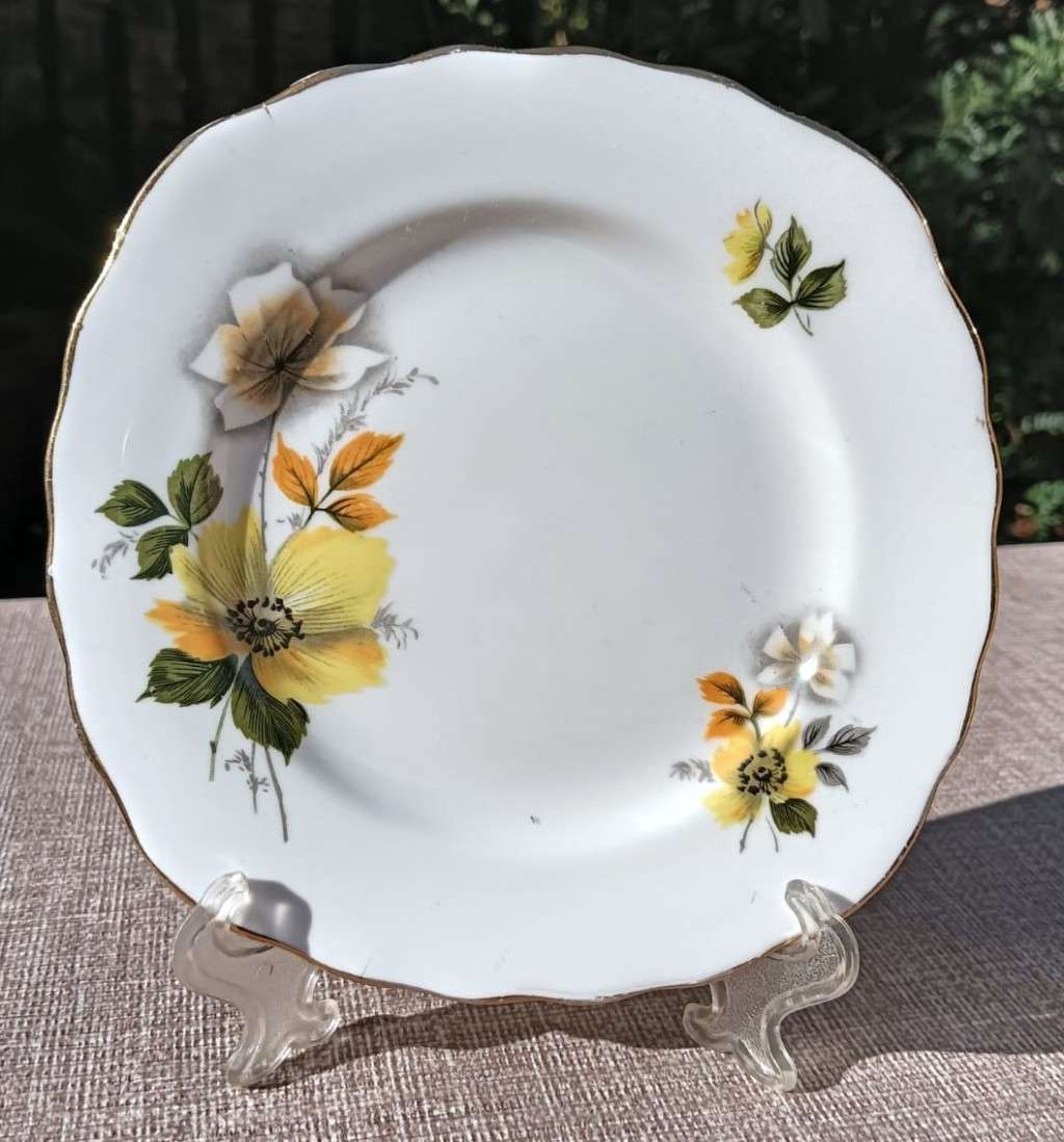 VINTAGE CROWN ROYAL (COLCLOUGH TRADEMARK) ENGLAND PORCELAIN TRIO AUTUMN FLORAL PATTERN