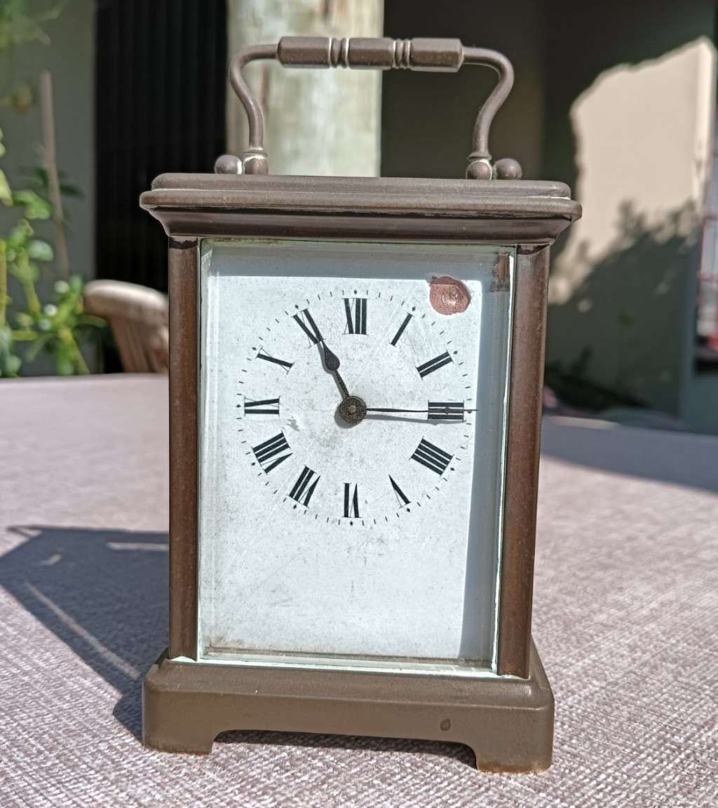 Rare Antique Late 19th Century French Brass Corniche Case Carriage Officers Clock  WITH KEY