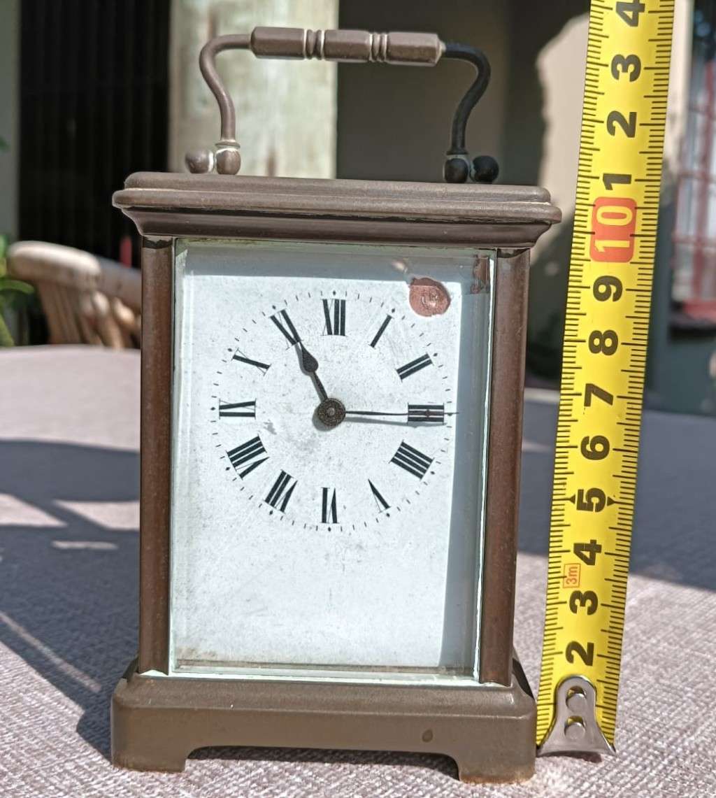 Rare Antique Late 19th Century French Brass Corniche Case Carriage Officers Clock  WITH KEY