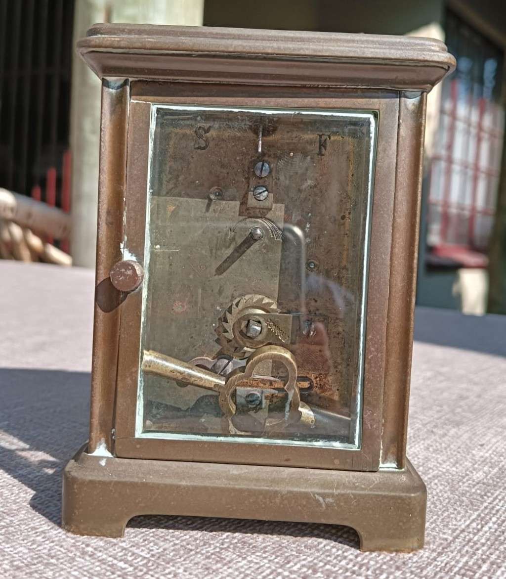 Rare Antique Late 19th Century French Brass Corniche Case Carriage Officers Clock  WITH KEY