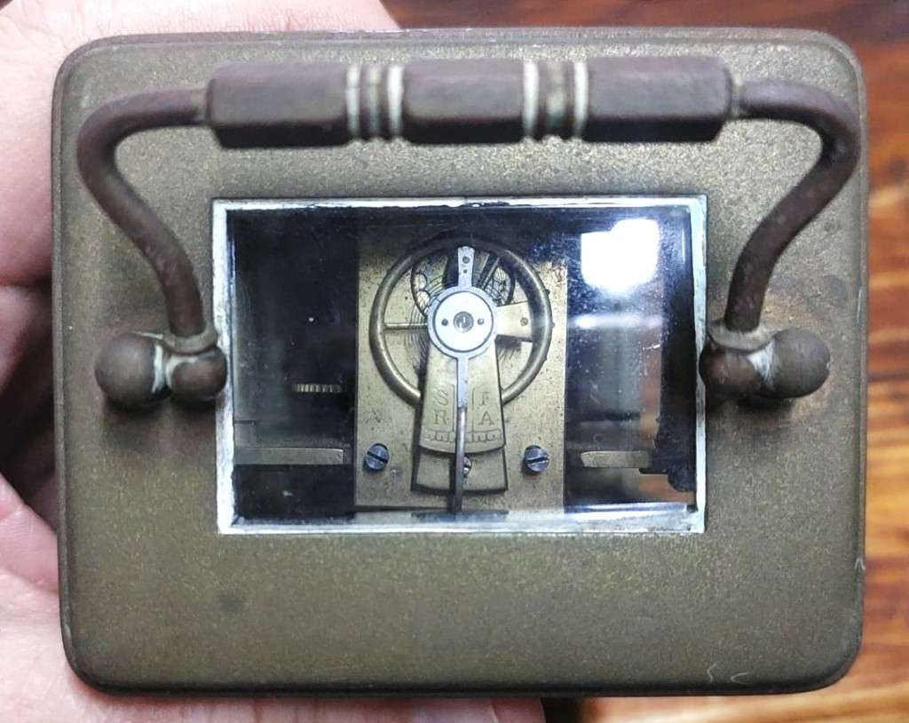 Rare Antique Late 19th Century French Brass Corniche Case Carriage Officers Clock  WITH KEY