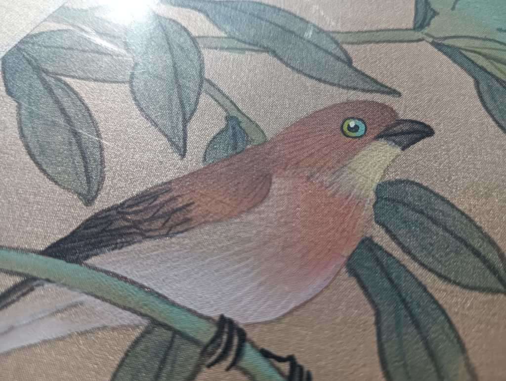 Chinese Watercolour on Silk Painting of Sparrow and Peonie Flowering Branch Artist Signed