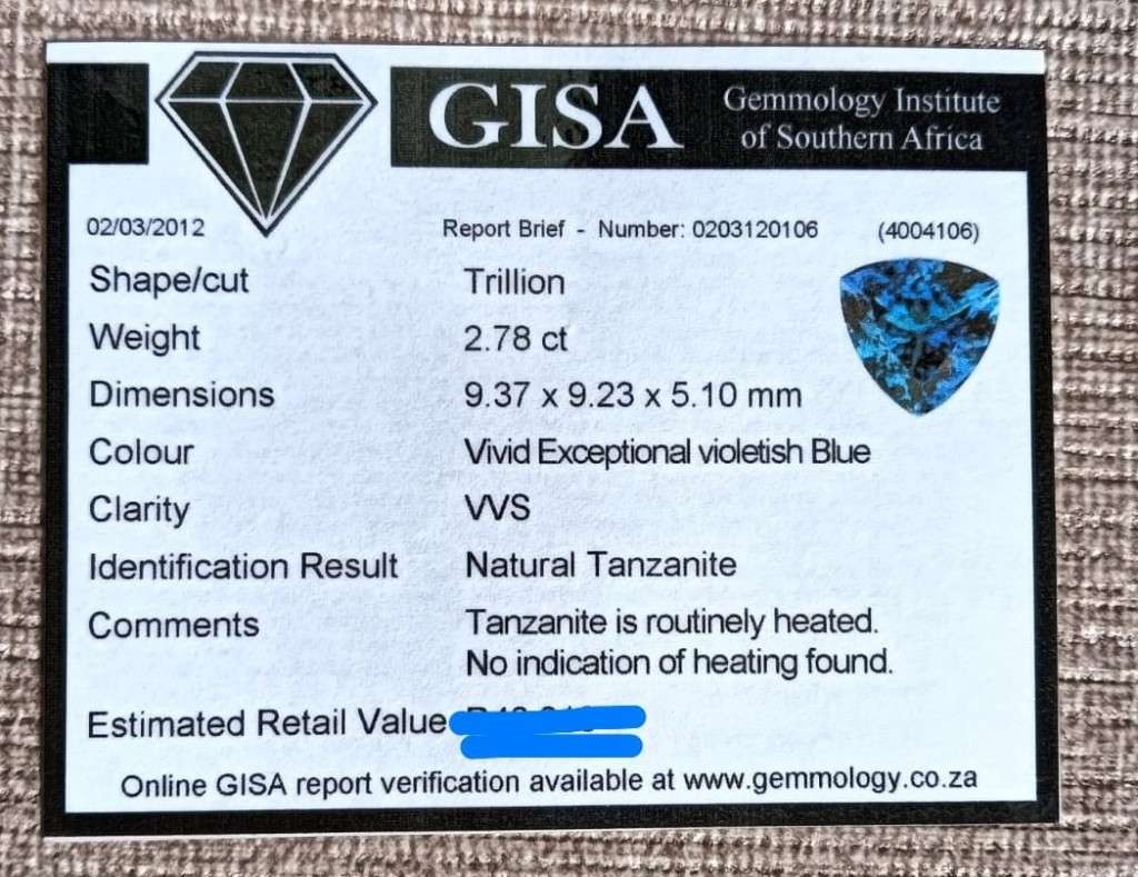 GISA CERTIFIED 2.75CT VIVID VIOLET BLUE TANZANITE TRILLION CUT GEMSTONE  PLEASE READ FULL DESCRIPTI