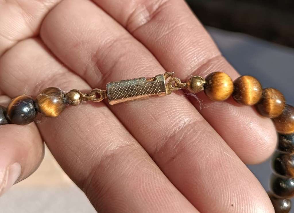 BEAUTIFUL VINTAGE TIGERS EYE GEMSTONE NECKLACE 30CM LONG