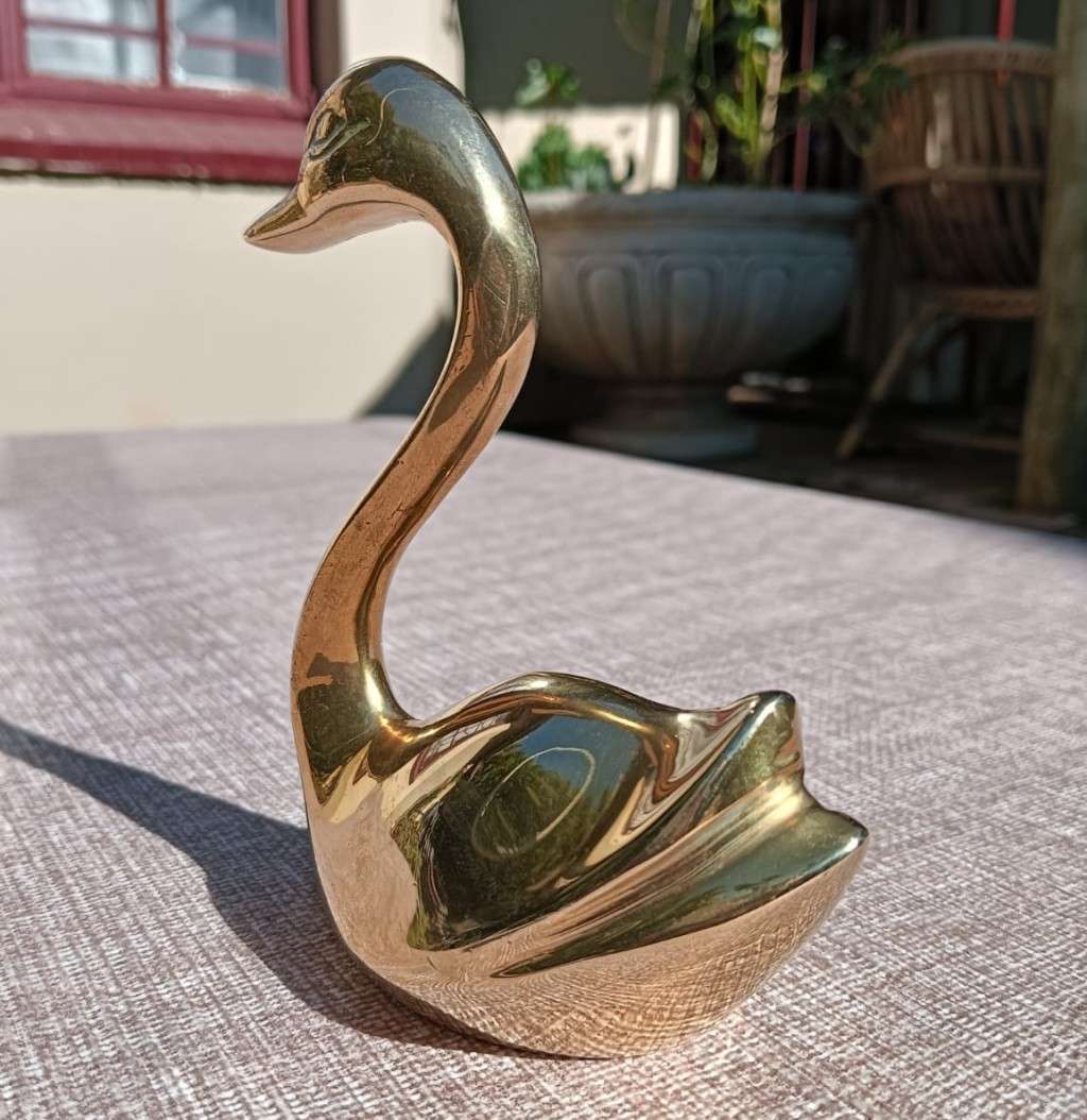 Graceful Solid Brass Swan Figurine