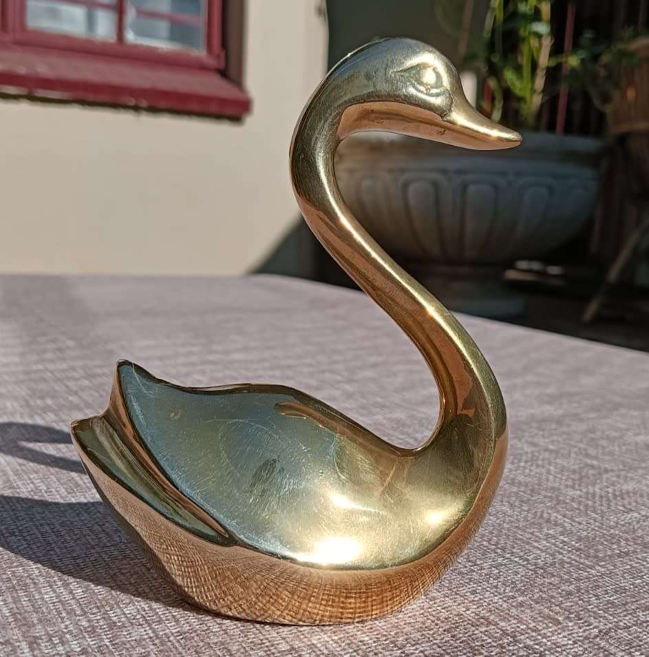 Graceful Solid Brass Swan Figurine
