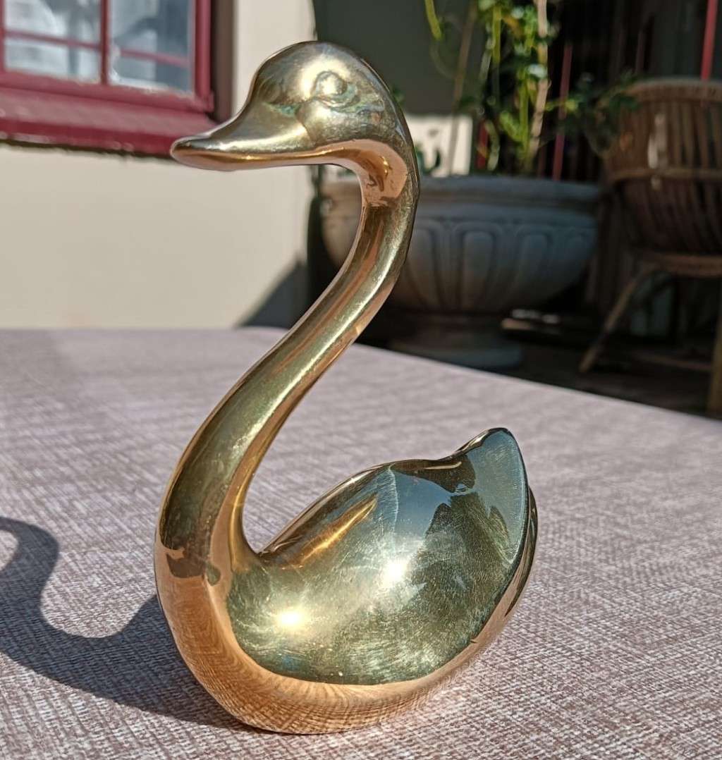 Graceful Solid Brass Swan Figurine
