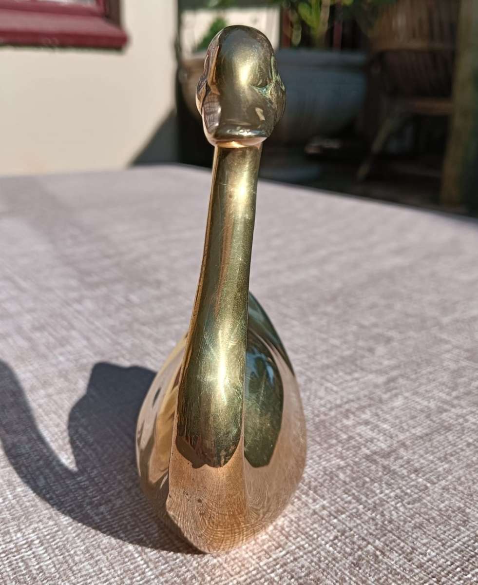 Graceful Solid Brass Swan Figurine