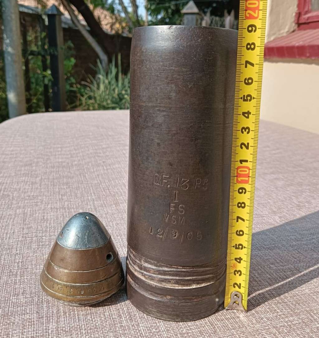 WW1 British Vickers 13 Pounder 1905 Shrapnel Projectile with Vickers No 80 Fuze Date Filled 1918
