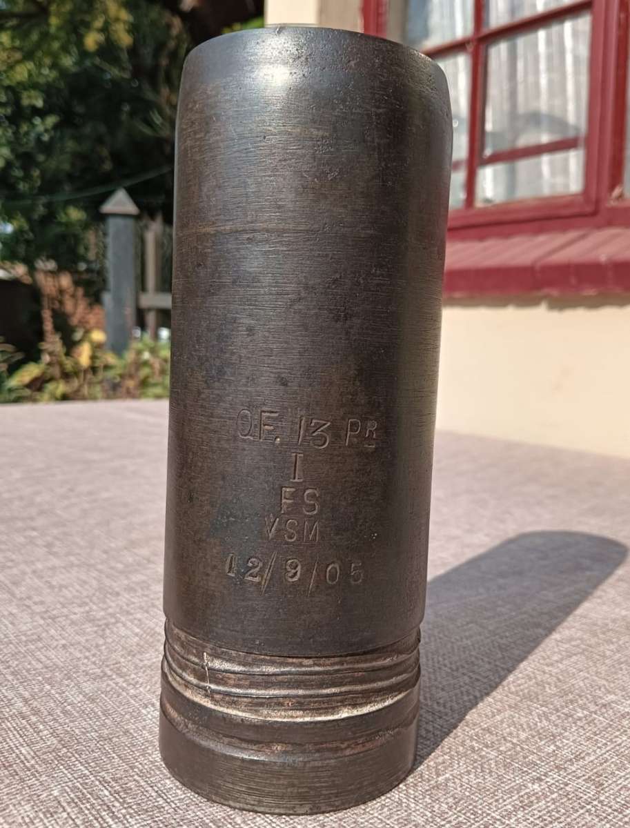 WW1 British Vickers 13 Pounder 1905 Shrapnel Projectile with Vickers No 80 Fuze Date Filled 1918