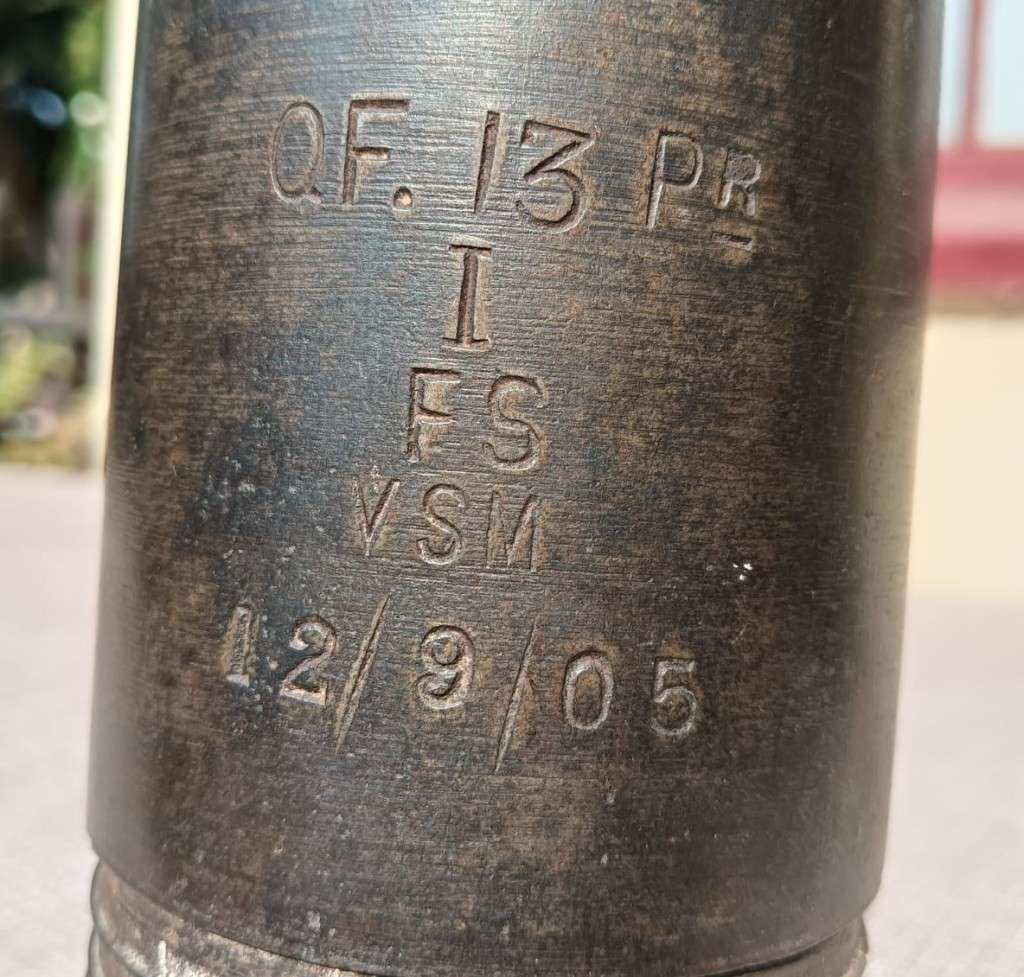 WW1 British Vickers 13 Pounder 1905 Shrapnel Projectile with Vickers No 80 Fuze Date Filled 1918