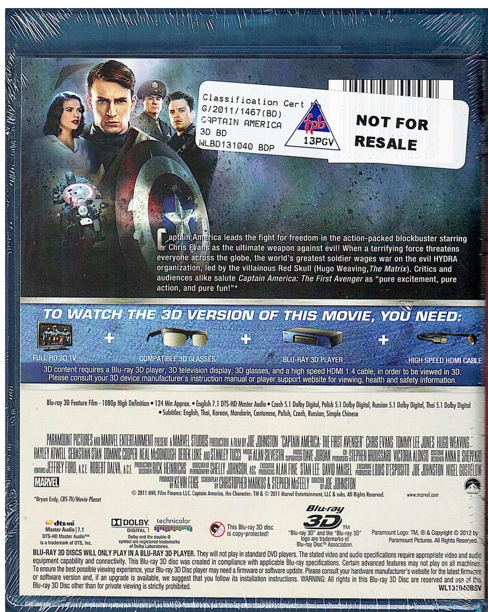 Captain America: The First Avenger Limited Edition Blu-Ray 3D