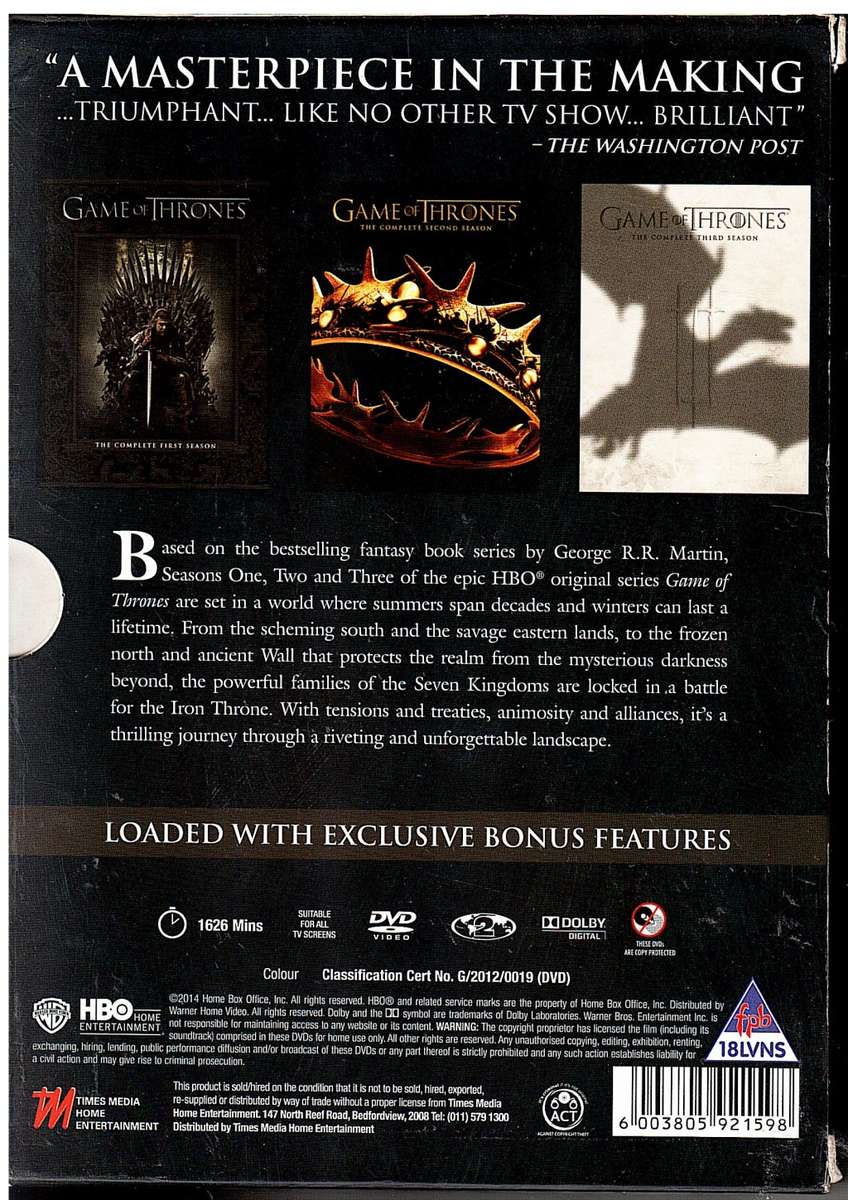 Game Of Thrones - The Complete Season 1-3  15 DVD Box Set