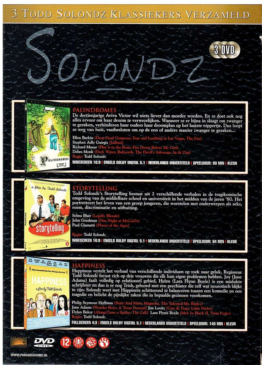 Todd Solondz 3 DVD Collection: Happiness, Storytelling and Palindromes (Dutch IMPORT)