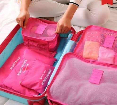 TRAVEL ORGANISER LUGGAGE SET 6 PIECES POUCHES - STORAGE ORGANISERS BAGS CHRISTMAS GIFTS