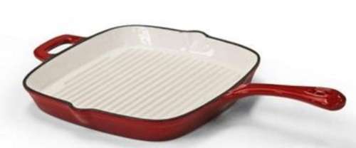 COMBO SALE Cast Iron Cookware Set - Casserole Pot Medium Red and A Skillet Pan Square Red  Home
