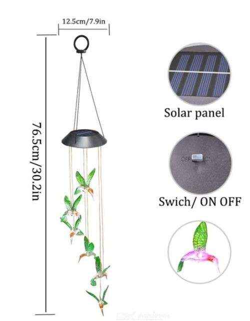 Colour Changing Solar Led Hummingbird - Indoor Outdoor Garden Patio Decor Lighting