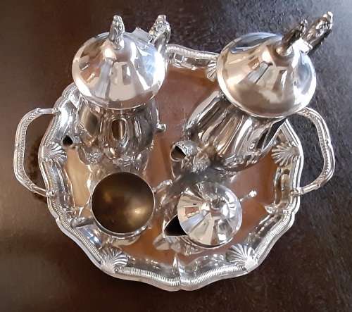 teaset silver plated teapot, coffee pot, sugar bowl and milk jug