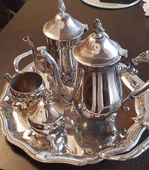 teaset silver plated teapot, coffee pot, sugar bowl and milk jug