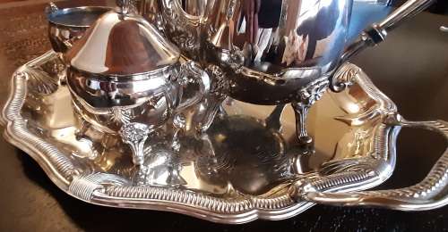 teaset silver plated teapot, coffee pot, sugar bowl and milk jug