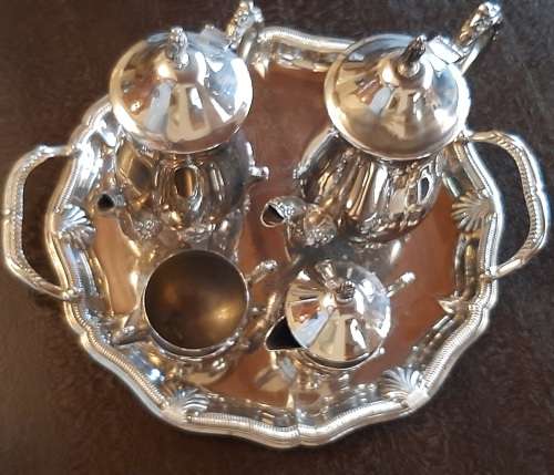 teaset silver plated teapot, coffee pot, sugar bowl and milk jug