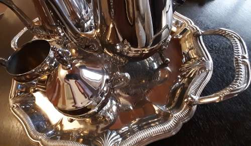 teaset silver plated teapot, coffee pot, sugar bowl and milk jug