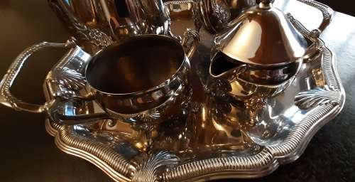teaset silver plated teapot, coffee pot, sugar bowl and milk jug