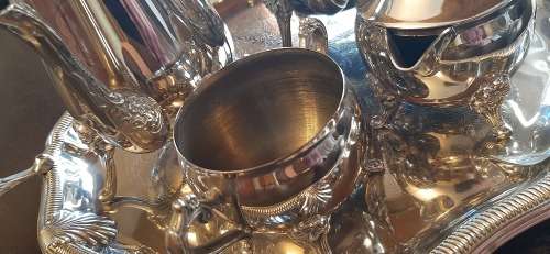 teaset silver plated teapot, coffee pot, sugar bowl and milk jug