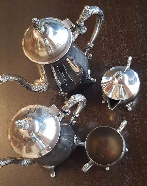 teaset silver plated teapot, coffee pot, sugar bowl and milk jug