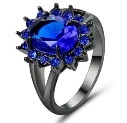 Stunning Black Gold Filled Blue Crystal Fashion Ring