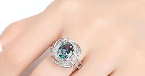 Mystic Topaz Ring 3ct Oval With Simulated Diamonds