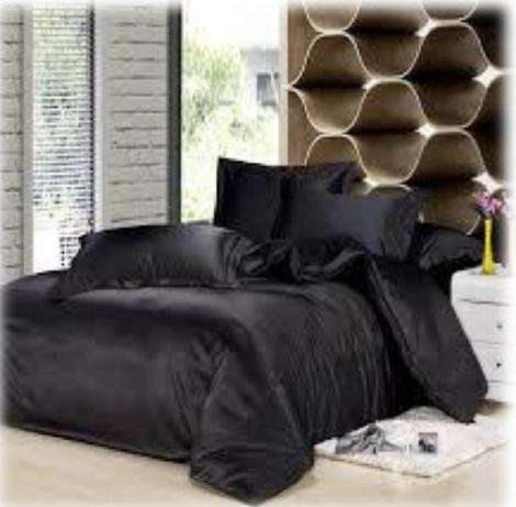 SATIN DUVET COVER SET QUEEN BLACK 6 PIECES