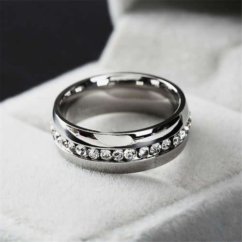 Stunning Stainless Steel Crystal Ring