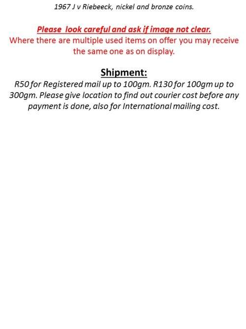 (1967 J v Riebeeck, bronze and nickel coins.)