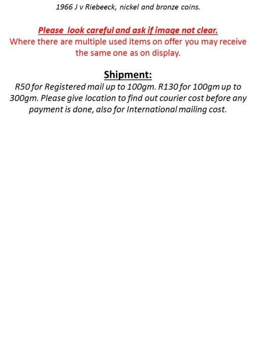 (1966 J v Riebeeck, bronze and nickel coins.)