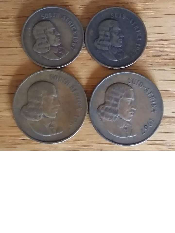 (1967 J v Riebeeck, bronze and nickel coins. 2c AE, 1c AE) R20