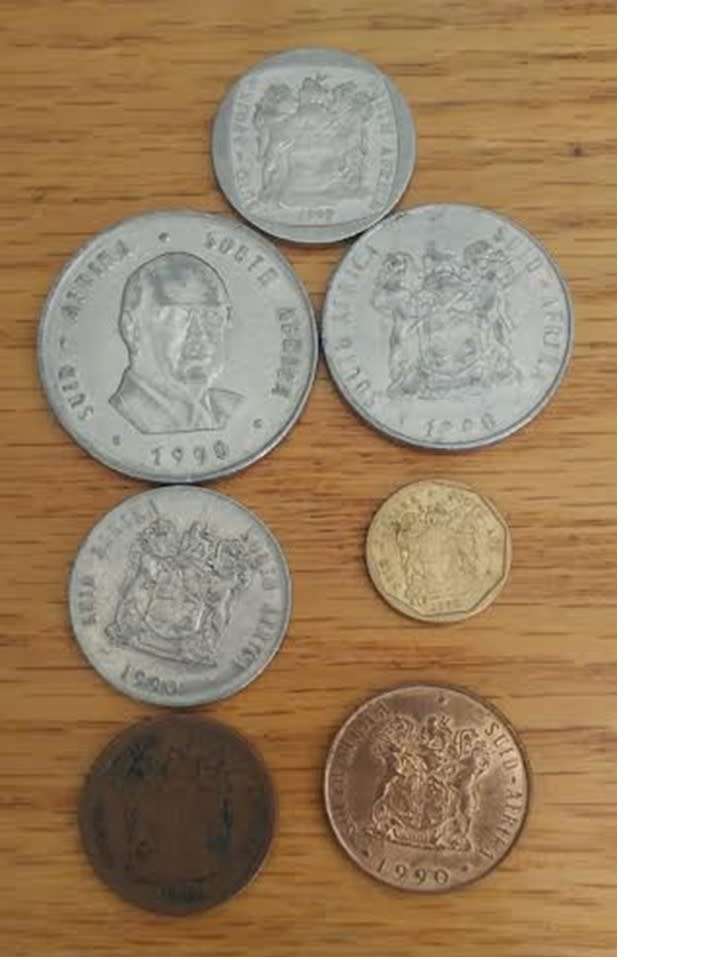 1990 Coat of Arms and PW Botha, bronze, nickle, copper plated coins. 2c.5c.10c.20c.50c.R1.R2